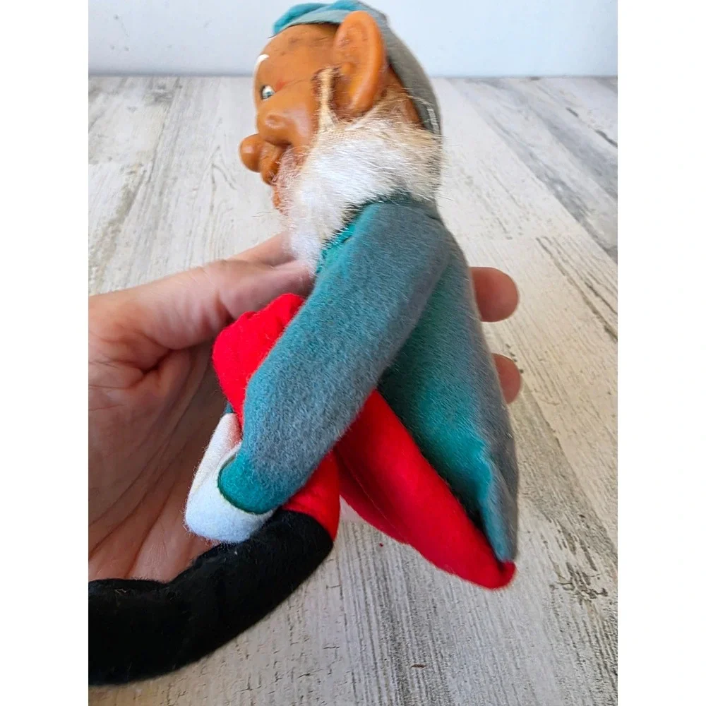 Antique vintage knee hugger felt elf plush decor Xmas figurine plush rubber face